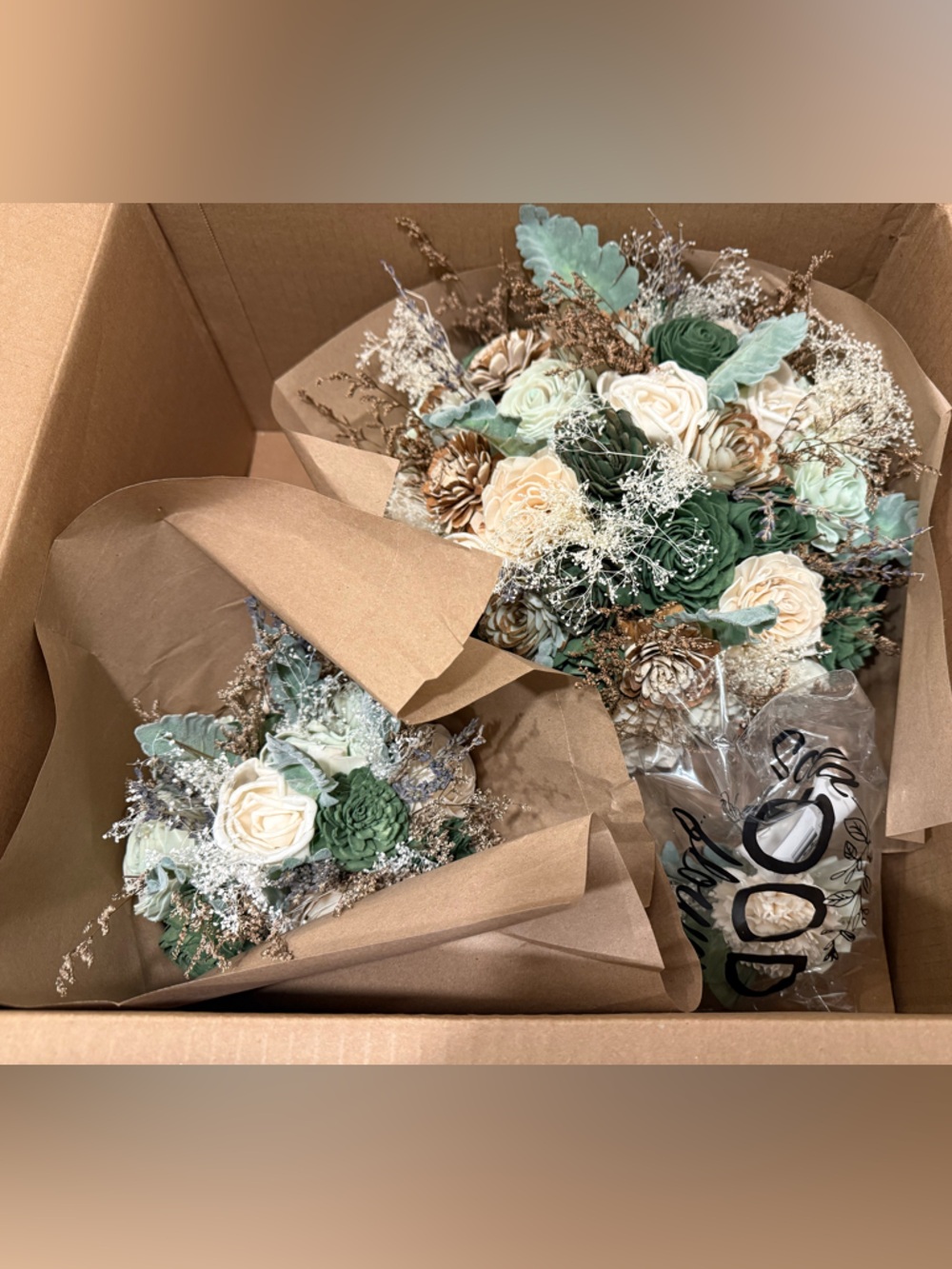 Sola Wood Silver Sage Wood Flower Bouquets/Boutonniere Set